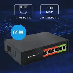 Switch niezarządzalny Qoltec przełącznik sieciowy Fast Ethernet PoE | 4x