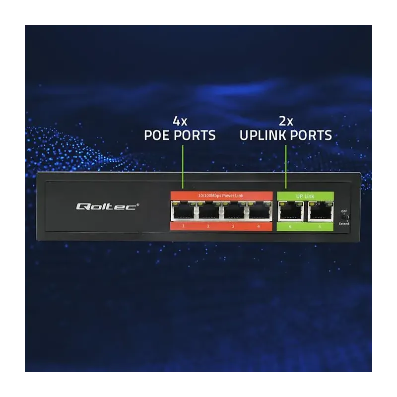 Switch niezarządzalny Qoltec przełącznik sieciowy Fast Ethernet PoE | 4x