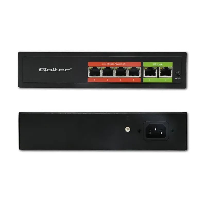 Switch niezarządzalny Qoltec przełącznik sieciowy Fast Ethernet PoE | 4x