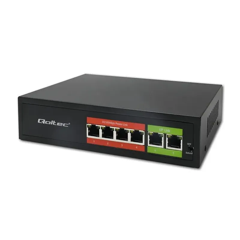 Switch niezarządzalny Qoltec przełącznik sieciowy Fast Ethernet PoE | 4x