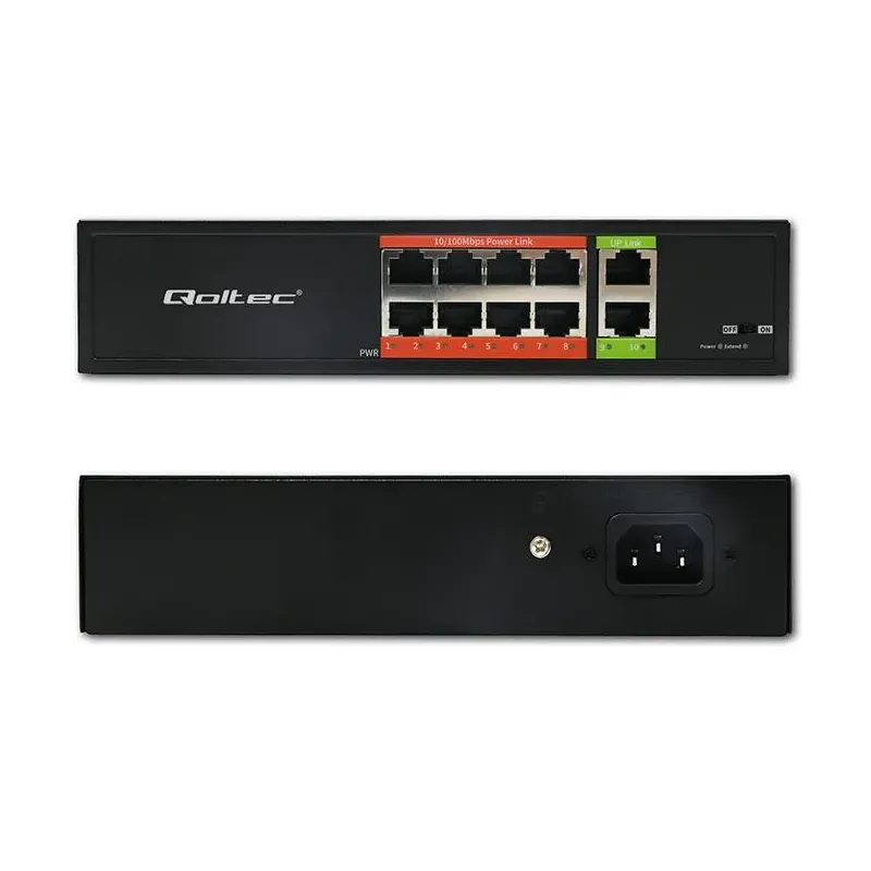 Switch niezarządzalny Qoltec przełącznik sieciowy Fast Ethernet PoE | 8x
