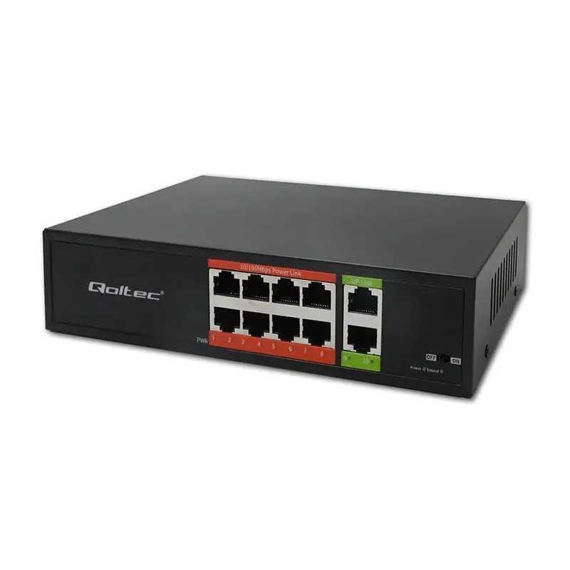 Switch niezarządzalny Qoltec przełącznik sieciowy Fast Ethernet PoE | 8x