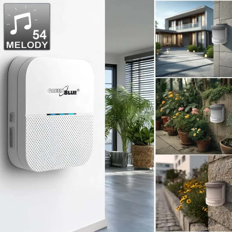 Sygnalizator wejścia bezprzewodowy Greenblue GB212 czujnik ruchu 52 melodie