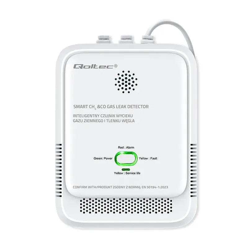 Czujnik wycieku gazu ziemnego i tlenku węgla Qoltec | alarm 85dB | LED