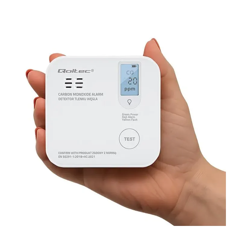 Czujnik tlenku węgla Qoltec z baterią | alarm 85dB | LED