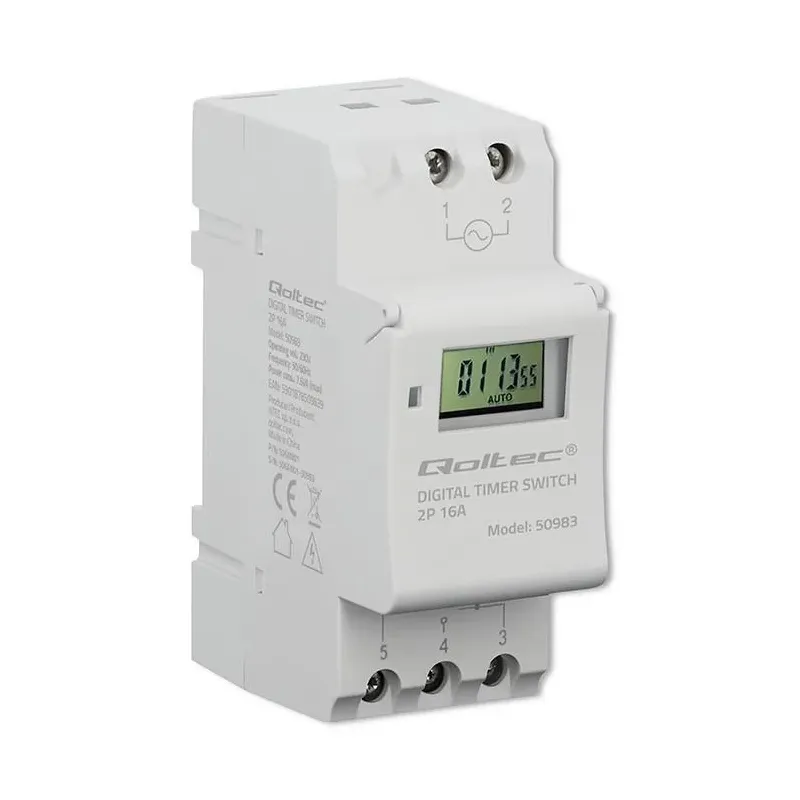 Programator czasowy Qoltec Elektroniczny na szynę DIN z wbudowaną baterią |