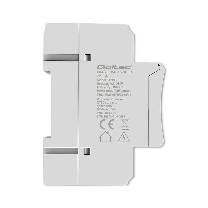 Programator czasowy Qoltec Elektroniczny na szynę DIN z wbudowaną baterią |