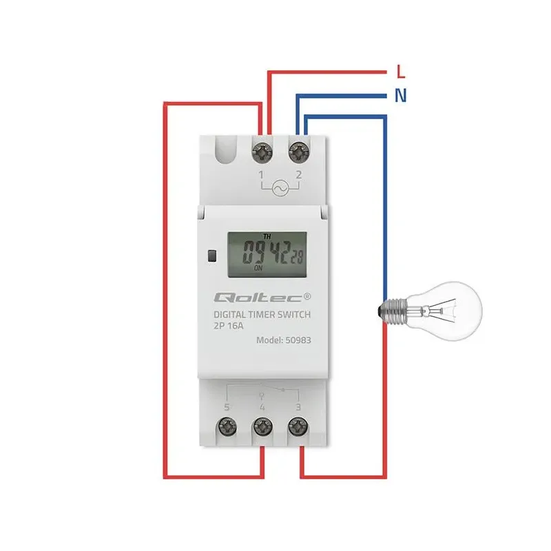 Programator czasowy Qoltec Elektroniczny na szynę DIN z wbudowaną baterią |