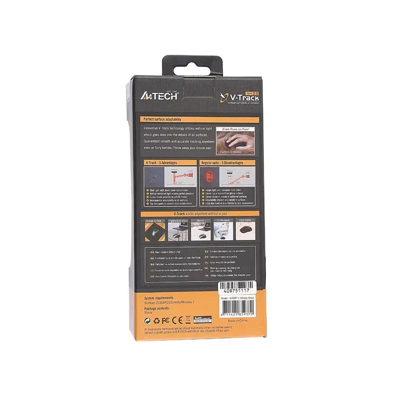 Mysz przewodowa A4Tech N-500F-1 V-Track USB czarno-szara | PartsPC.pl