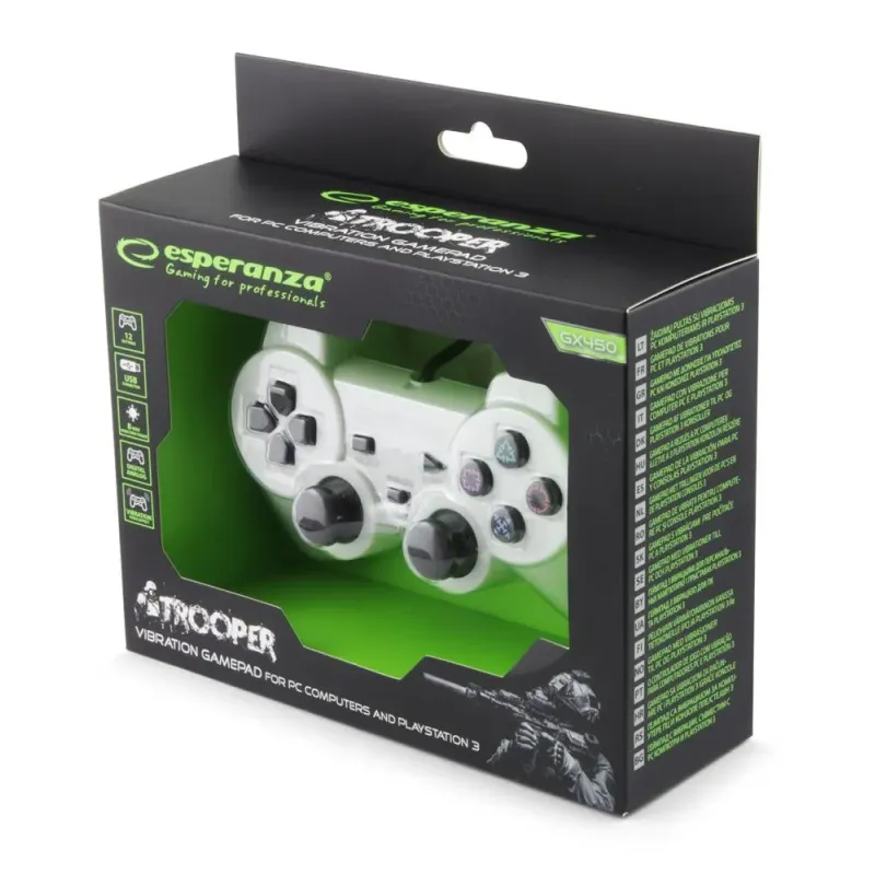 Gamepad PS3/PC USB Esperanza "Trooper" biało/czarny | PartsPC.pl