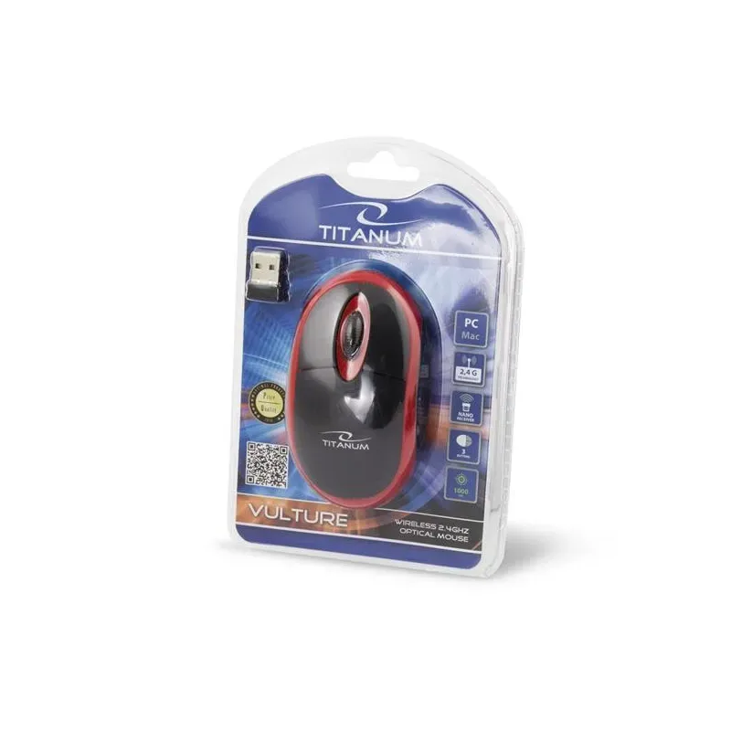 Mysz bezprzewodowa Titanum 3D Vulture optyczna 2.4 GHz czarno-czerwona