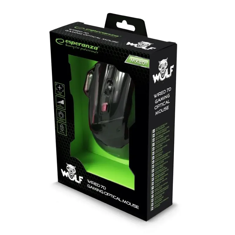 Mysz przewodowa Esperanza MX201 Wolf optyczna Gaming 7D | PartsPC.pl