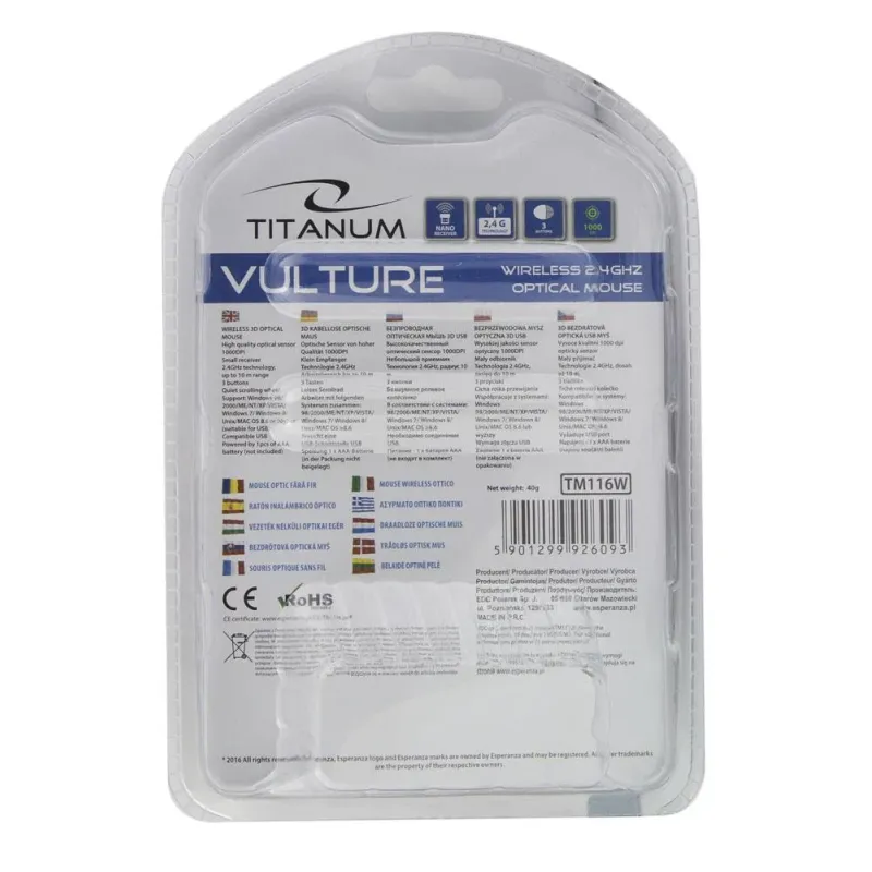 Mysz bezprzewodowa Titanum 3D "Vulture" optyczna. 2.4 | PartsPC.pl