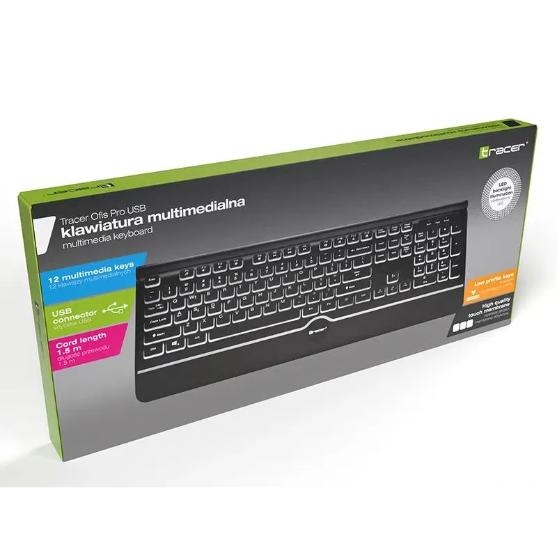 Klawiatura przewodowa Tracer Ofis PRO White lightening USB czarna