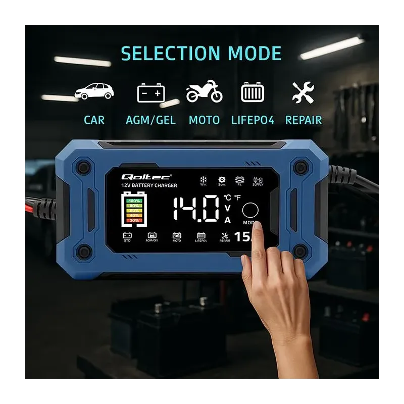 Ładowarka inteligentna Qoltec mikroprocesorowa 12V 15A | Prostownik z