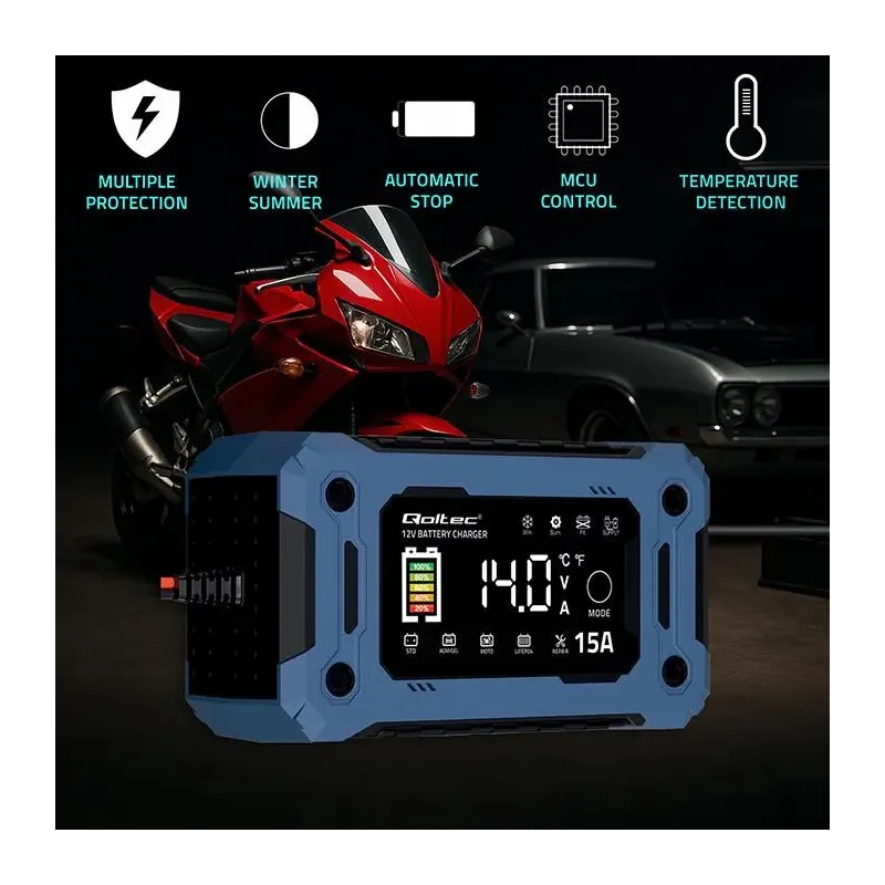 Ładowarka inteligentna Qoltec mikroprocesorowa 12V 15A | PartsPC.pl