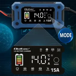 Ładowarka inteligentna Qoltec mikroprocesorowa 12V 15A | Prostownik z