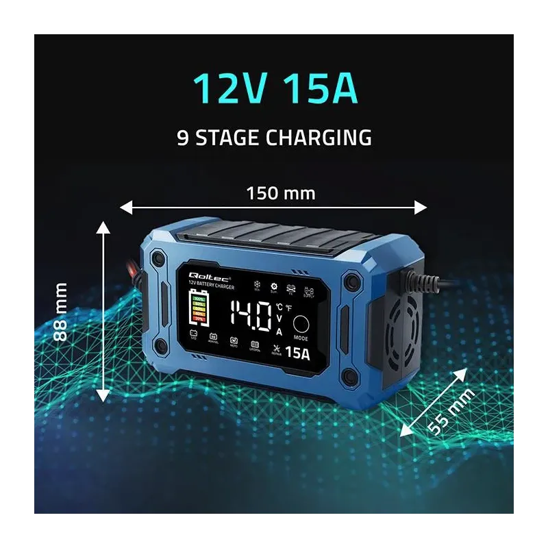 Ładowarka inteligentna Qoltec mikroprocesorowa 12V 15A | PartsPC.pl