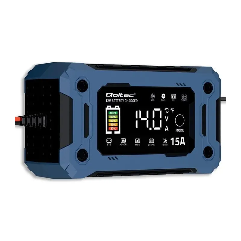 Ładowarka inteligentna Qoltec mikroprocesorowa 12V 15A | Prostownik z