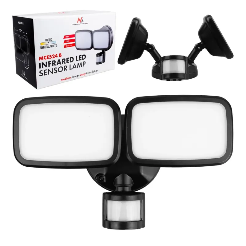 Lampa LED Maclean MCE524 B, z czujnikiem PIR, 20W, 1500lm, IP65, neutral