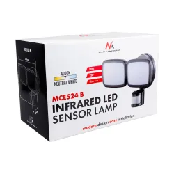 Lampa LED Maclean MCE524 B, z czujnikiem PIR, 20W, 1500lm, IP65, neutral