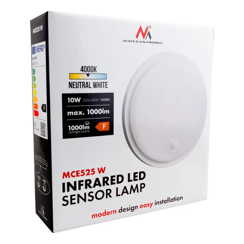 Lampa LED z czujnikiem ruchu Maclean , czujnik PIR, kolor biały, 10W, IP65,
