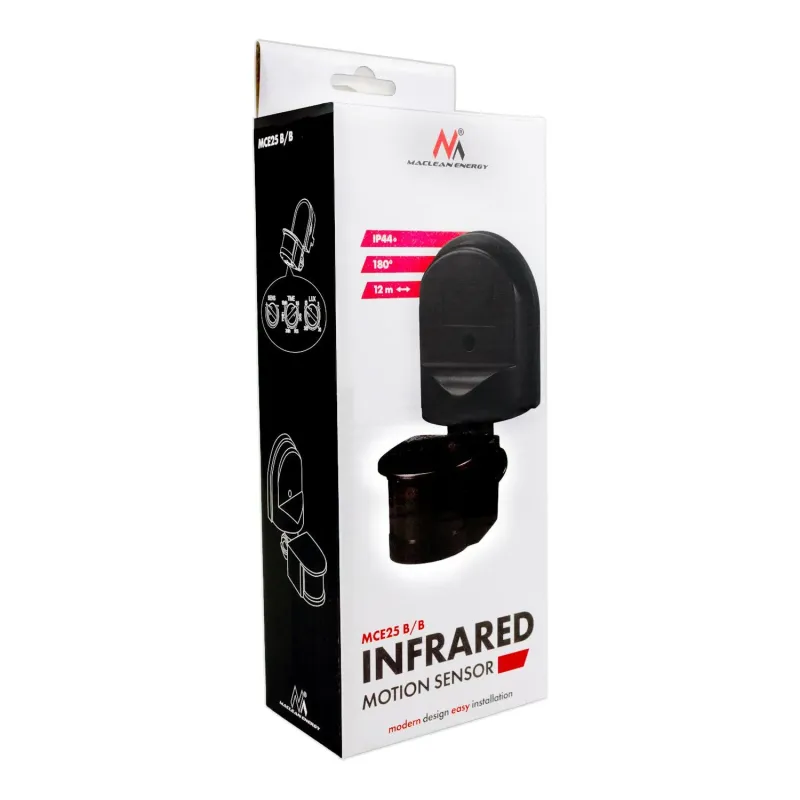 Czujnik ruchu zmierzchu ścienny Maclean MCE25 B/B czarny 180° 1200W