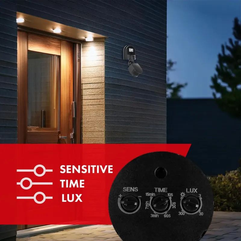 Czujnik ruchu zmierzchu ścienny Maclean MCE25 B/B czarny 180° 1200W