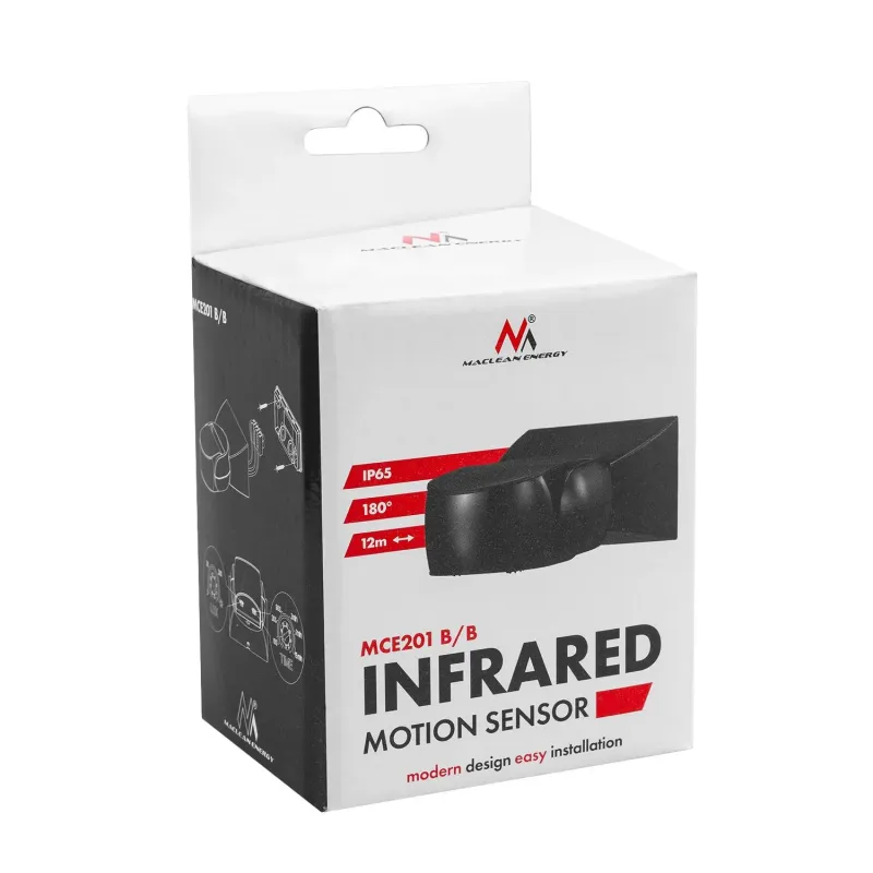 Czujnik ruchu PIR Maclean MCE201 B/B, na podczerwień, IP65, czarny z czarną