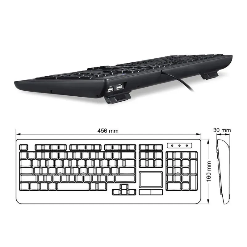 Klawiatura przewodowa Perixx PERIBOARD-313 podświetlana, touchpad, 2x hub