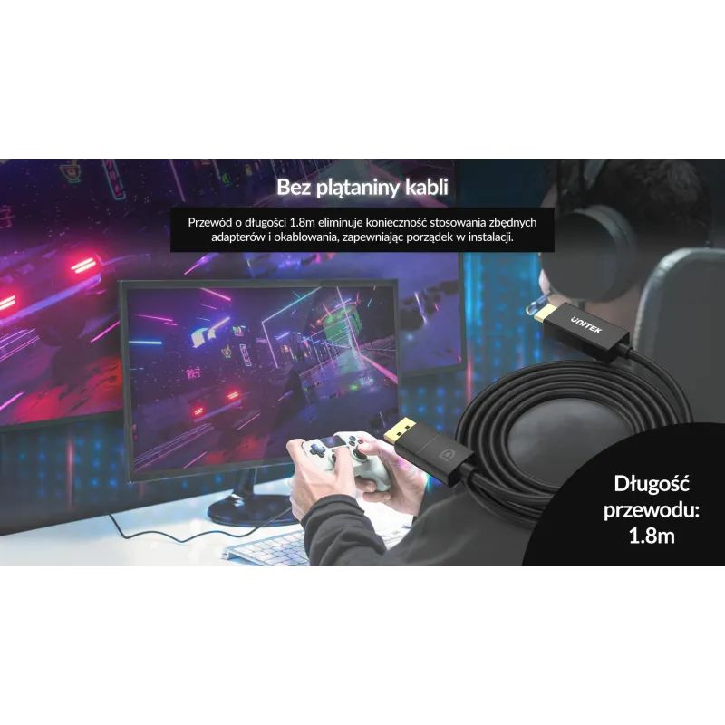 Kabel adapter Unitek V1608A DisplayPort 1.2 - HDMI 2.0 | PartsPC.pl