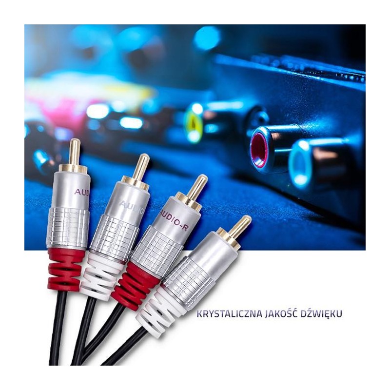 Kabel Qoltec 2xRCA męski / 2xRCA męski | 2m | Czarny | PartsPC.pl