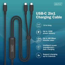 Kabel zasilający DIGITUS 2 w 1 USB-C - 2x USB-C, USB 2... | PartsPC.pl