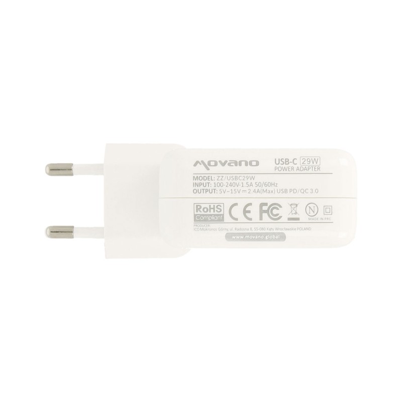 Zasilacz Movano 29W USB type C USB-C (white)