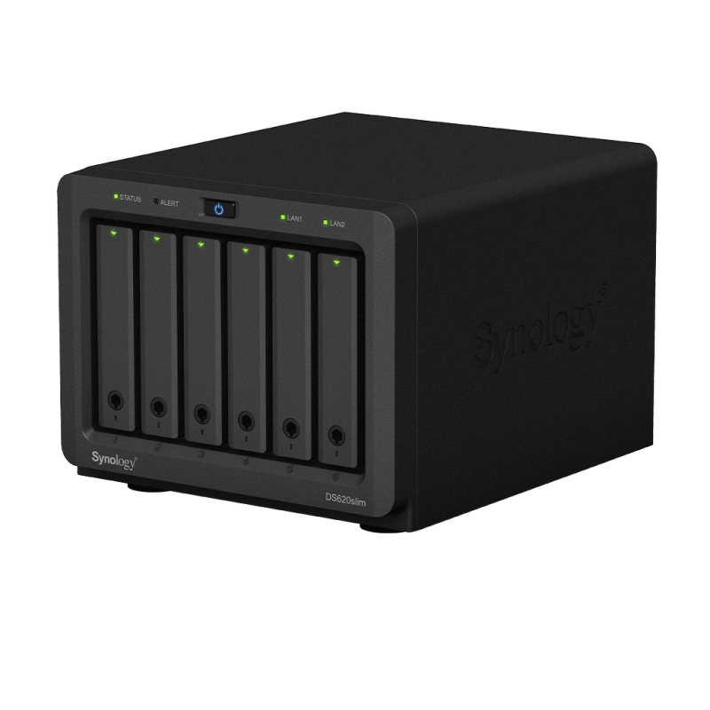 Synology DS620slim | 6-zatokowy (2.5'') serwer NAS, Intel Celeron, 2GB RAM, 2x 1GbE RJ-45, Tower