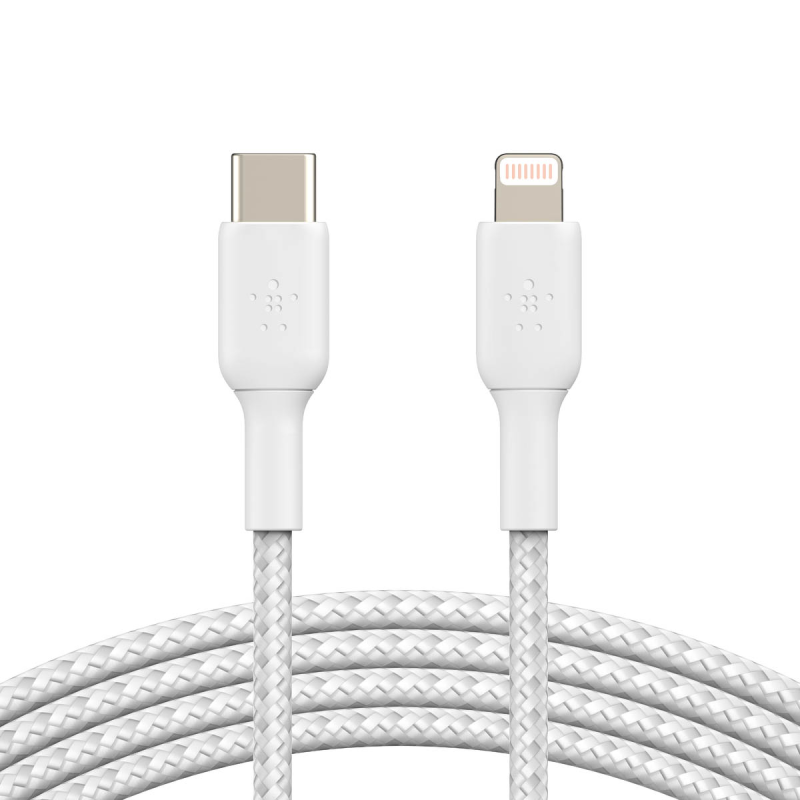 Belkin Kabel USB-C na Lightning, w oplocie, 1 m, biały