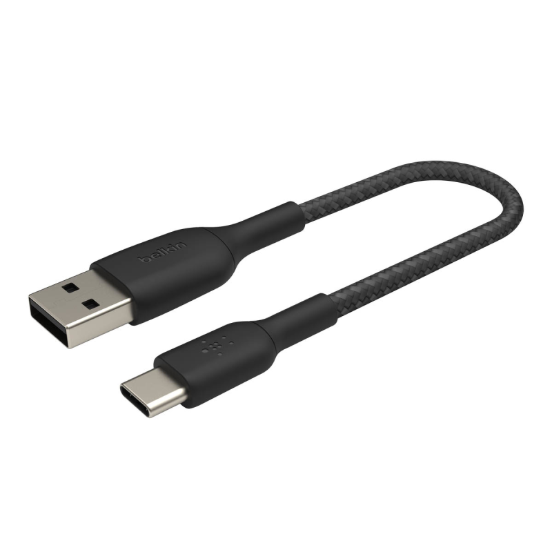 Belkin Kabel USB-A na USB-C, w oplocie, 0,15m, czarny