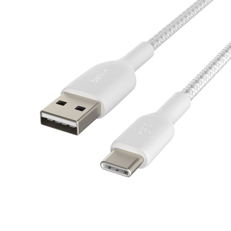 Belkin Kabel USB-A na USB-C, w oplocie, 0,15m, biały