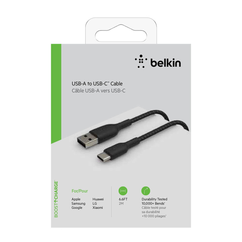 Belkin Kabel USB-A na USB-C, w oplocie, 2m, czarny