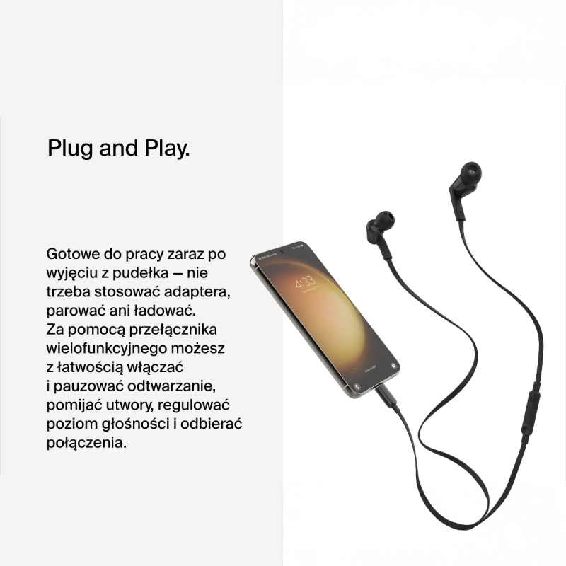 Belkin Słuchawki przewodowe douszne USB-C czarne