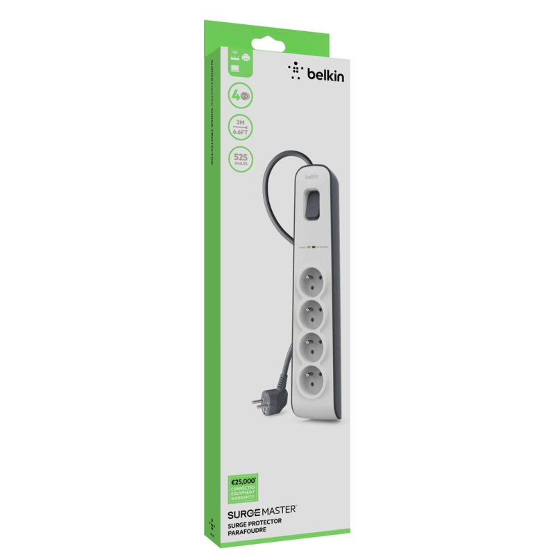 Belkin Listwa zasilająca przeciwprzepięciowa 525J, 4 gniazda, 2m