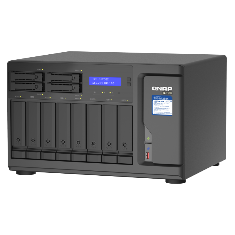 QNAP TVS-h1288X-W1250-16G | 12-zatokowy NAS (8x 3,5" 4x 2,5"), Intel Xeon 16GB RAM 2x10GBase-T Tower