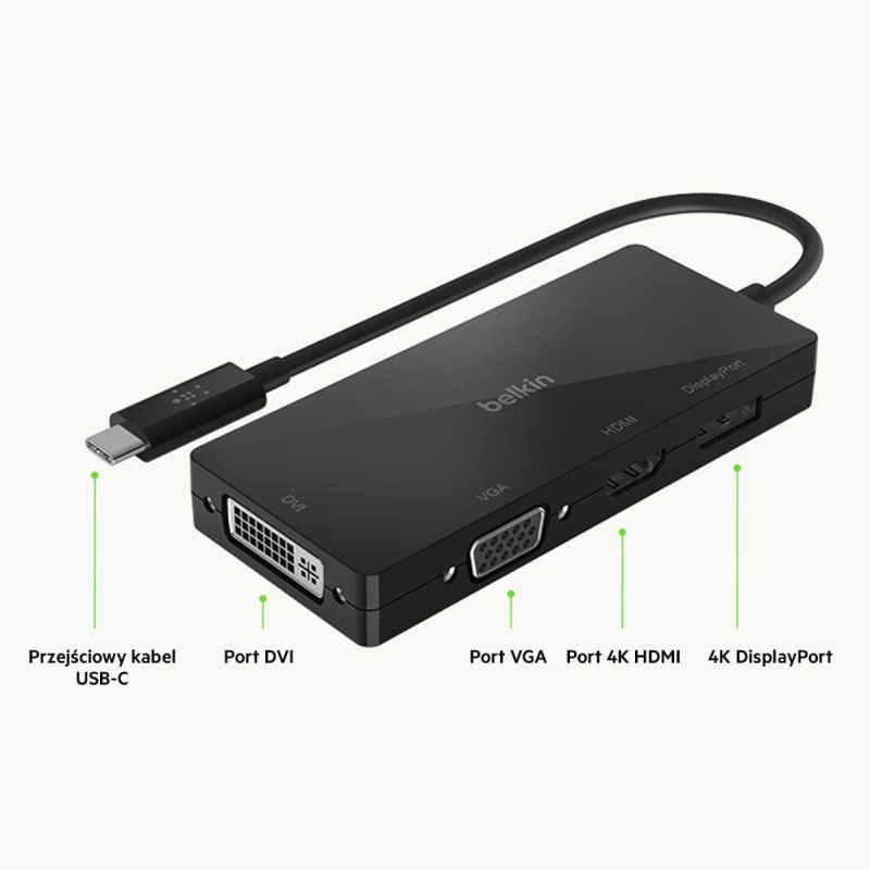 Belkin Przejściówka video USB-C na HDMI, VGA, DisplayPort lub DVI