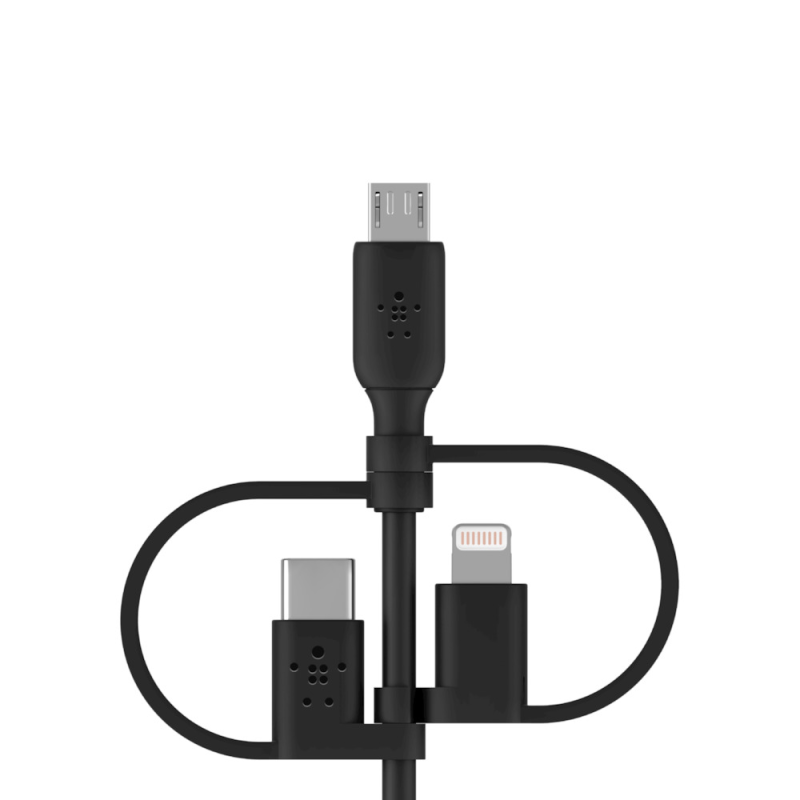 Belkin Kabel 3w1 USB-A na Lightning, microUSB, USB-C, 1m, czarny