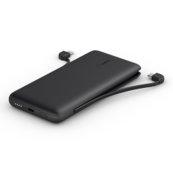 Belkin Powerbank 10 000 mAh, 23W, wbudowane kable USB-C i Lightning, czarny