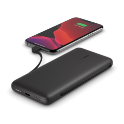 Belkin Powerbank 10 000 mAh, 23W, wbudowane kable USB-C i Lightning, czarny