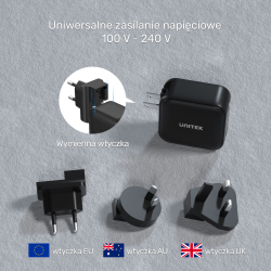 Unitek Ładowarka GaN 4 porty, PD 100W QC3.0 czarna | PartsPC.pl