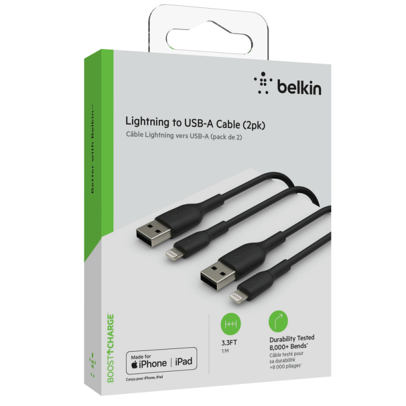 Belkin Kable USB-A na Lightning, zestaw 2 szt., 1m, czarny