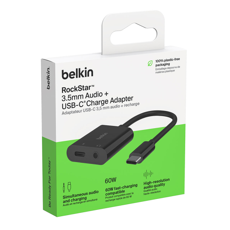 Belkin RockStar Adapter USB-C na Jack 3.5 mm, USB-C 60W, czarny