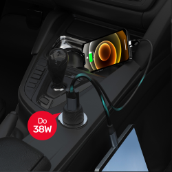 Unitek Ładowarka samochodowa Qi2 USB-A USB-C QC3.0